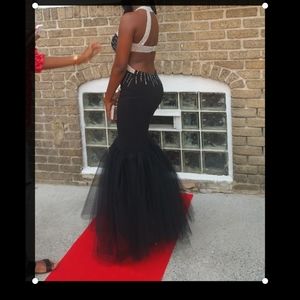 Black and champagne prom dress
